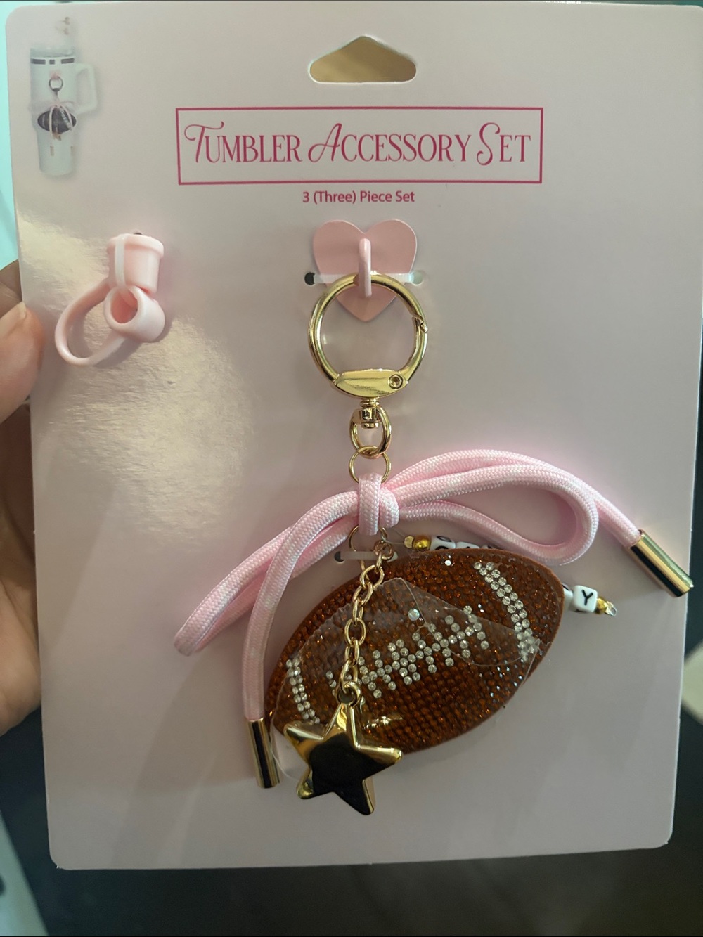 - Pink Football Keychain Charm